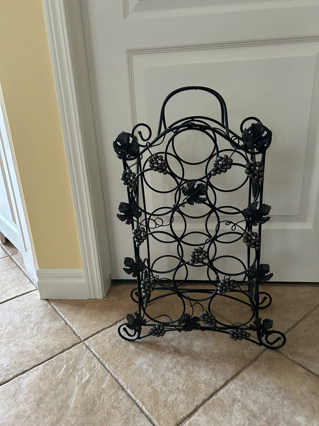 Black Metal Wine Rack with Grapevine Design
