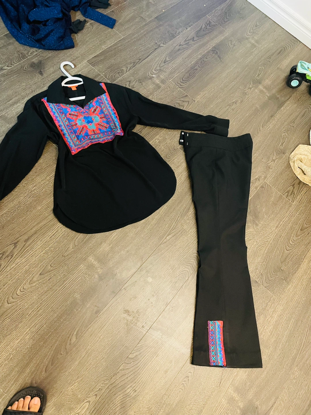 Black Embroidered Blouse and Pants Set