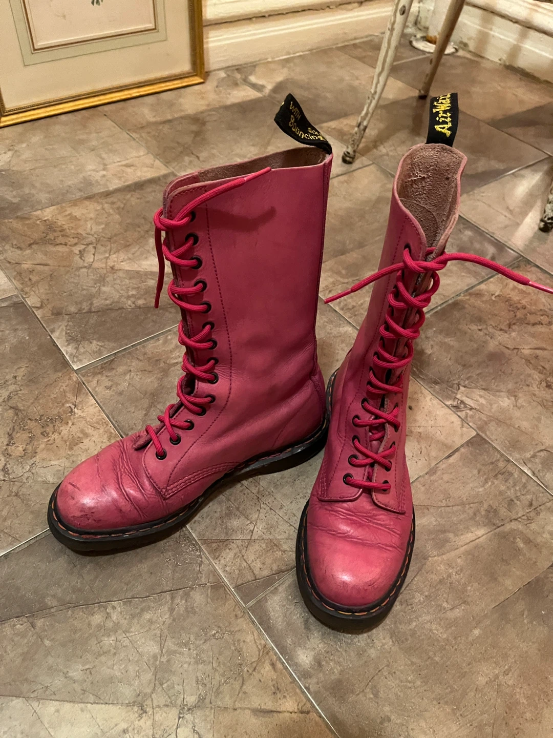 Dr. Martens Pink Leather 14-Eye Lace-Up Boots
