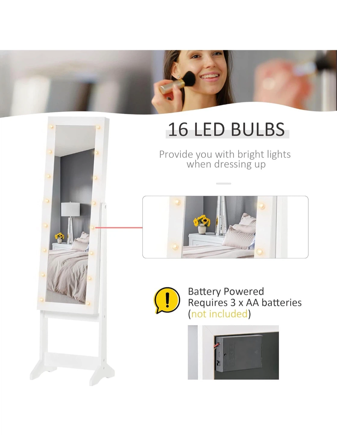 White Full Length Standing Mirror with 16 LED Bulbs - photo 4