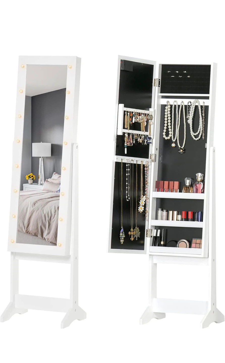 White Full Length Standing Mirror with 16 LED Bulbs