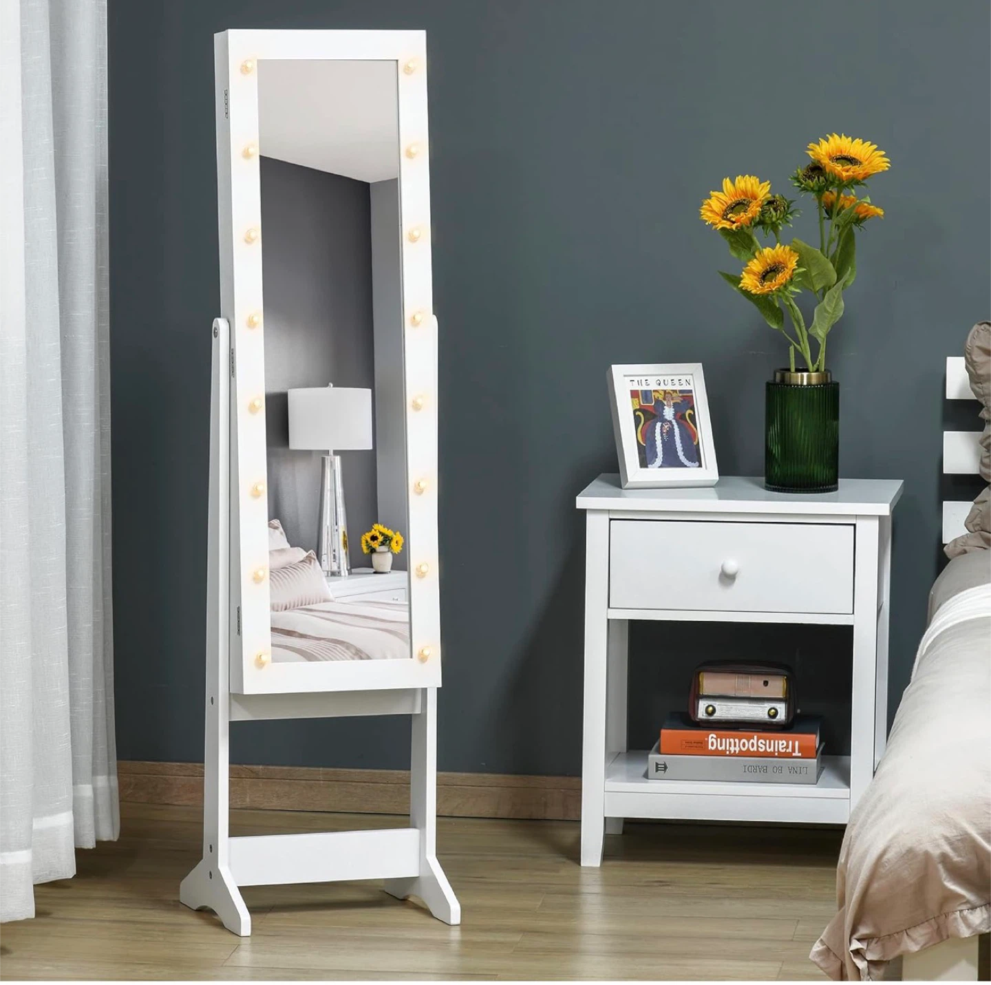 White Full Length Standing Mirror with 16 LED Bulbs - photo 2