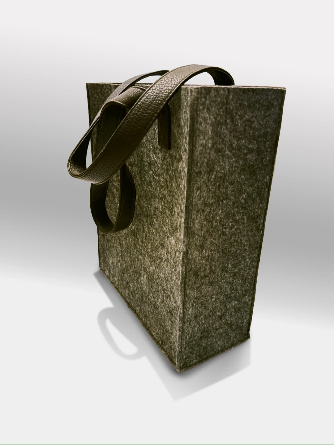 Dark Gray Felt Tote Bag with Leather Straps - photo 3
