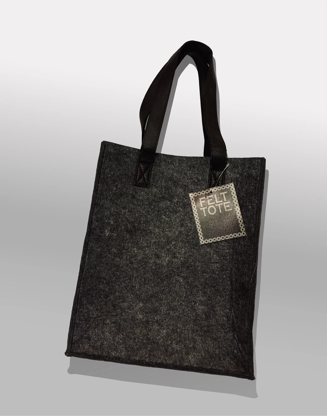 Dark Gray Felt Tote Bag with Leather Straps - photo 2
