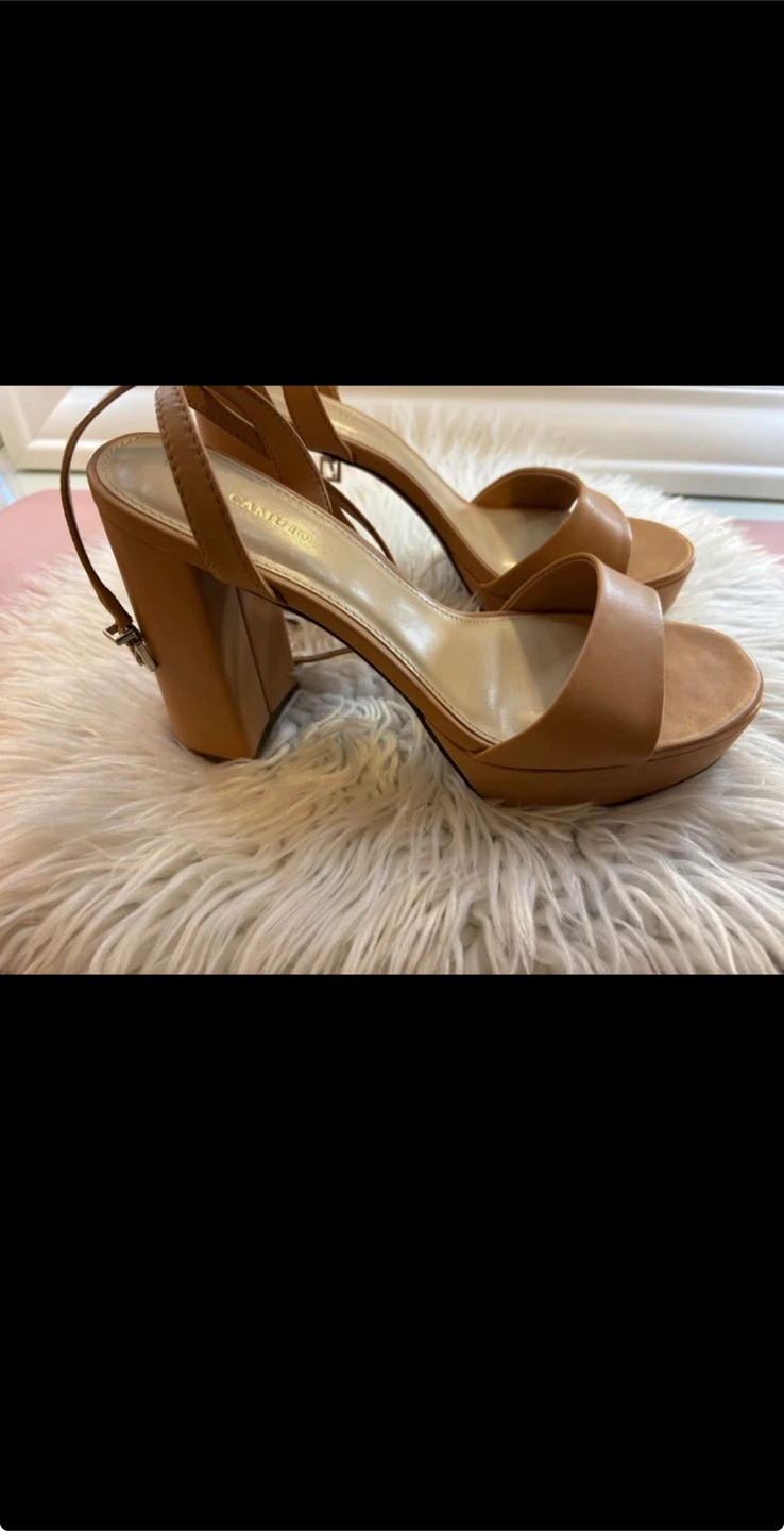 US 8.5 Vince Camuto Tan Leather Block Heel Sandals - photo 2
