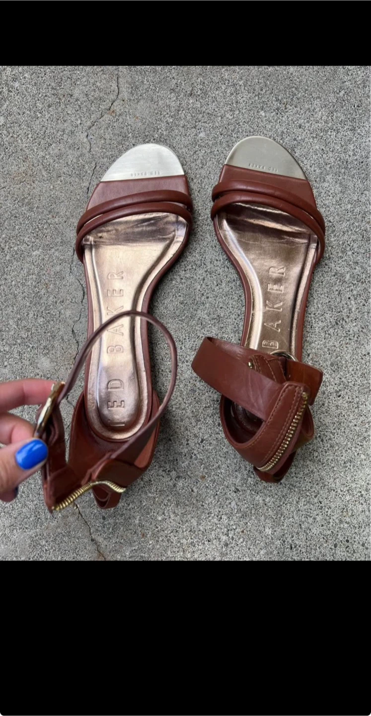 US 8.5 Ted Baker Brown Leather Heeled Sandals - photo 2