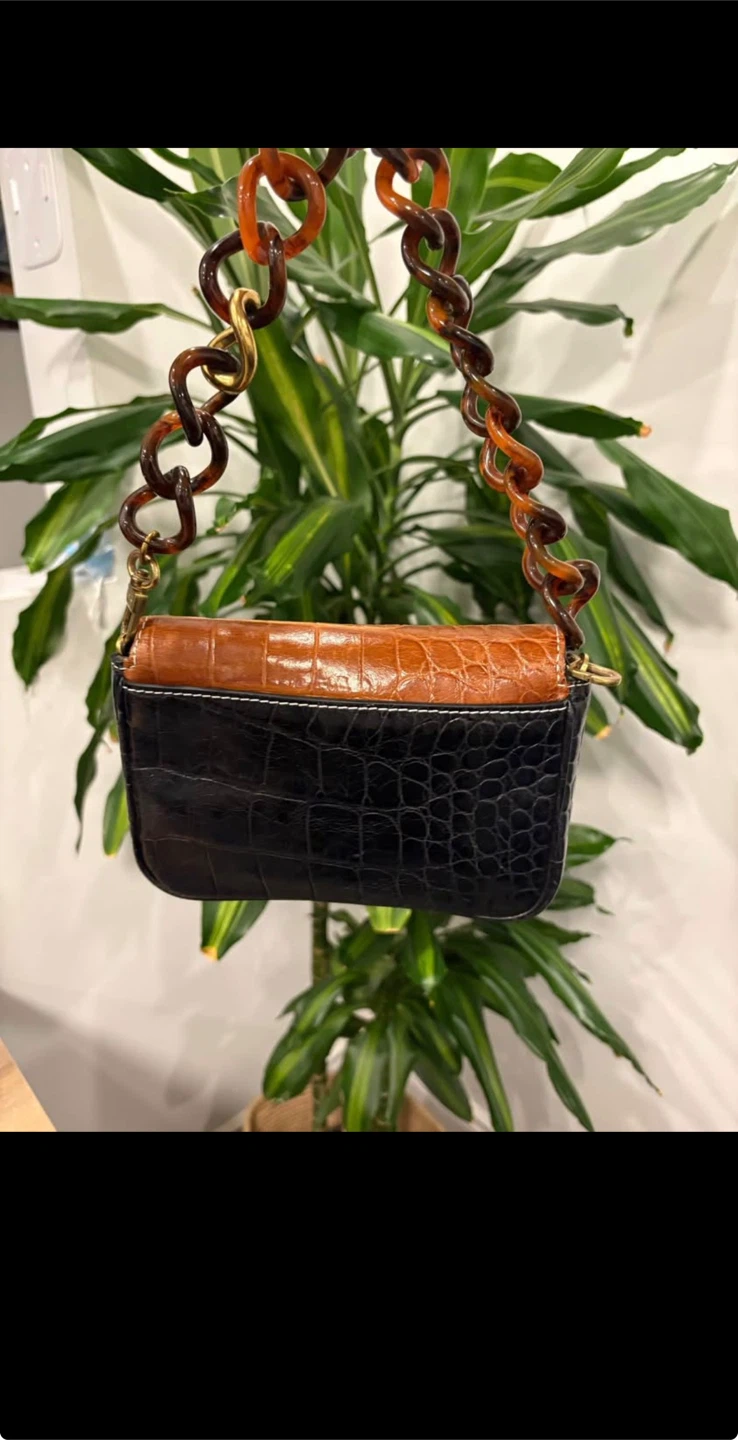 STAUD Two-Tone Croc-Embossed Shoulder Bag - photo 2