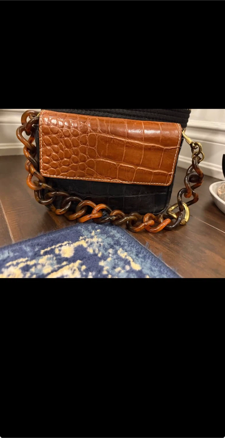 STAUD Two-Tone Croc-Embossed Shoulder Bag - photo 3