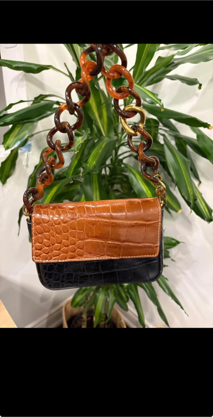 STAUD Two-Tone Croc-Embossed Shoulder Bag