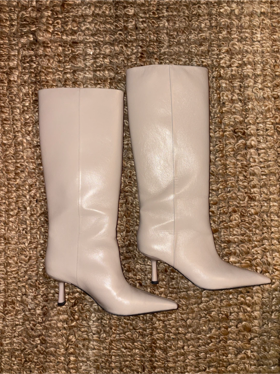 Beige faux Leather Knee-High Boots