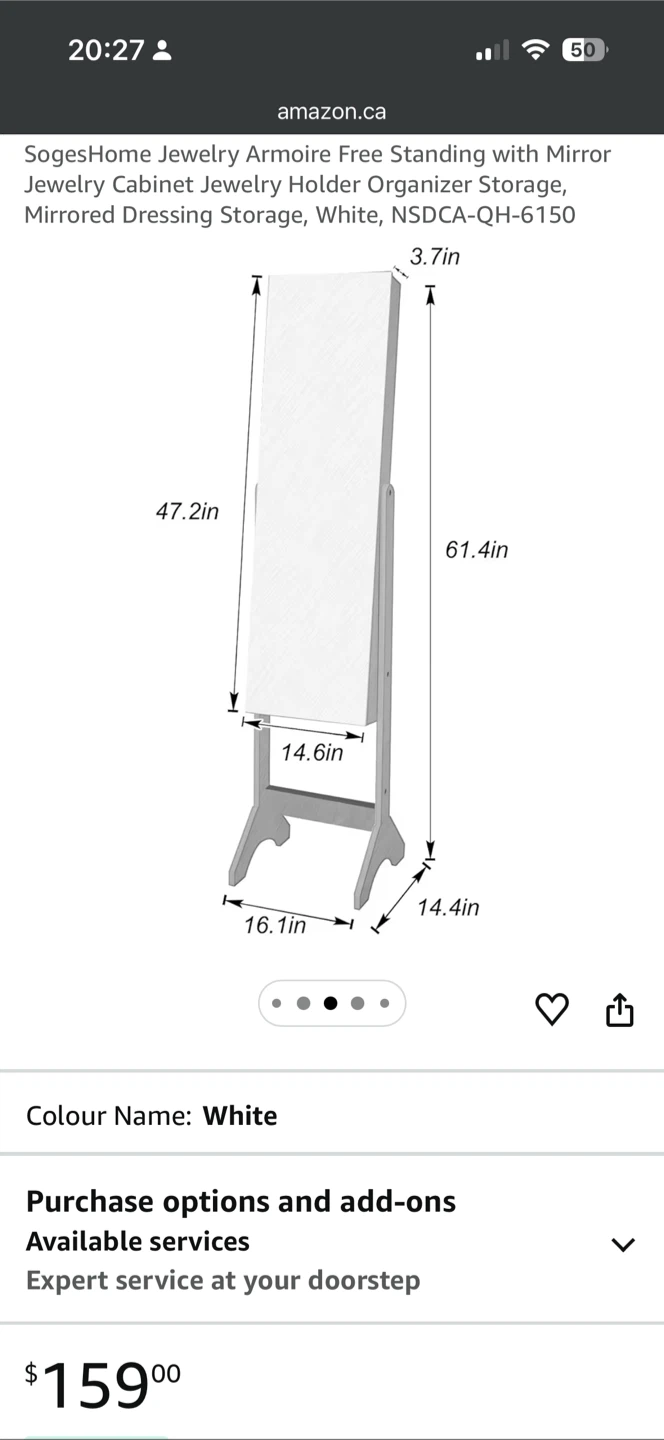 Jewelry Armoire with Full Length Mirror (vanity)