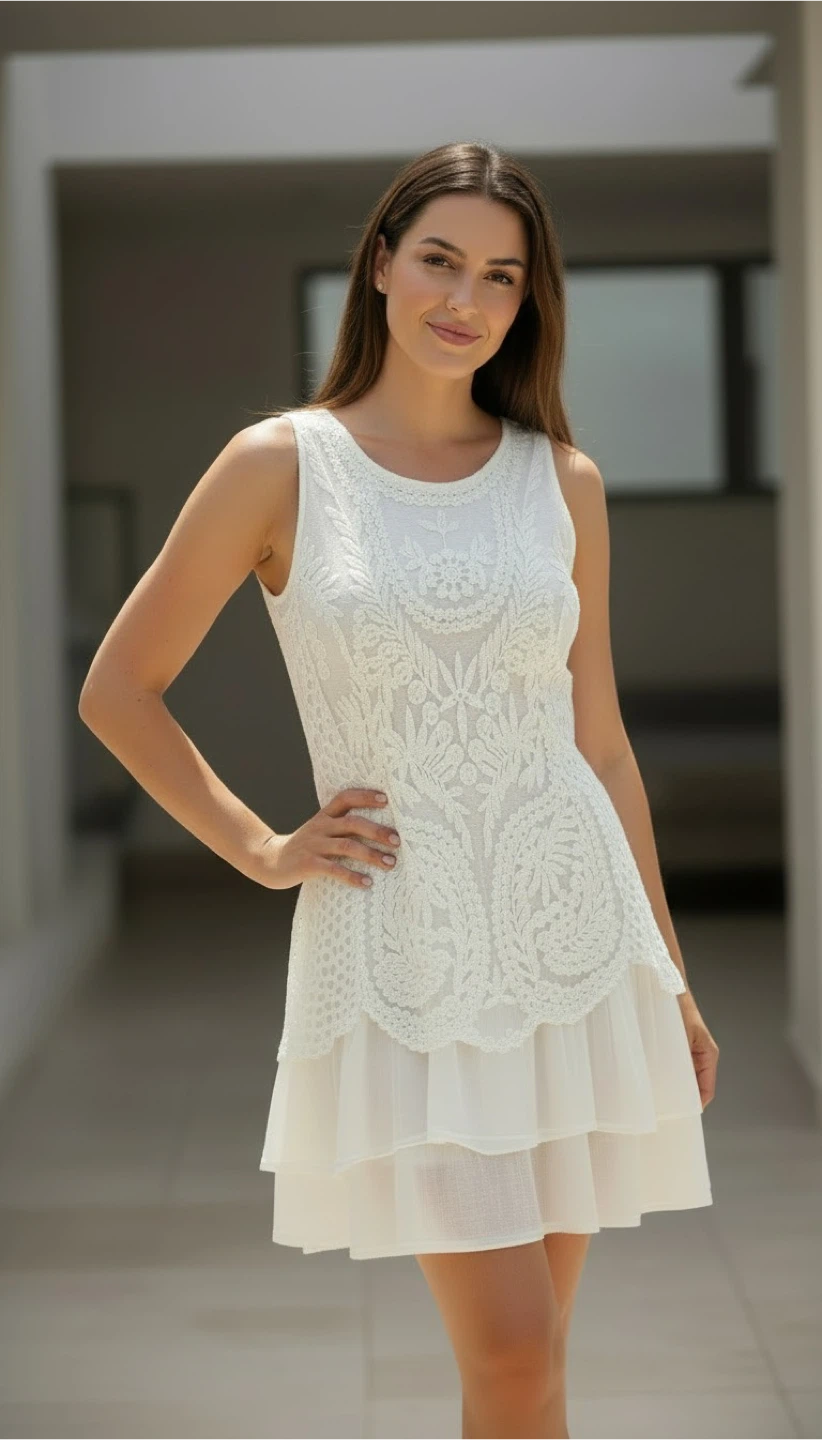 White Lace Tiered Dress (size M)