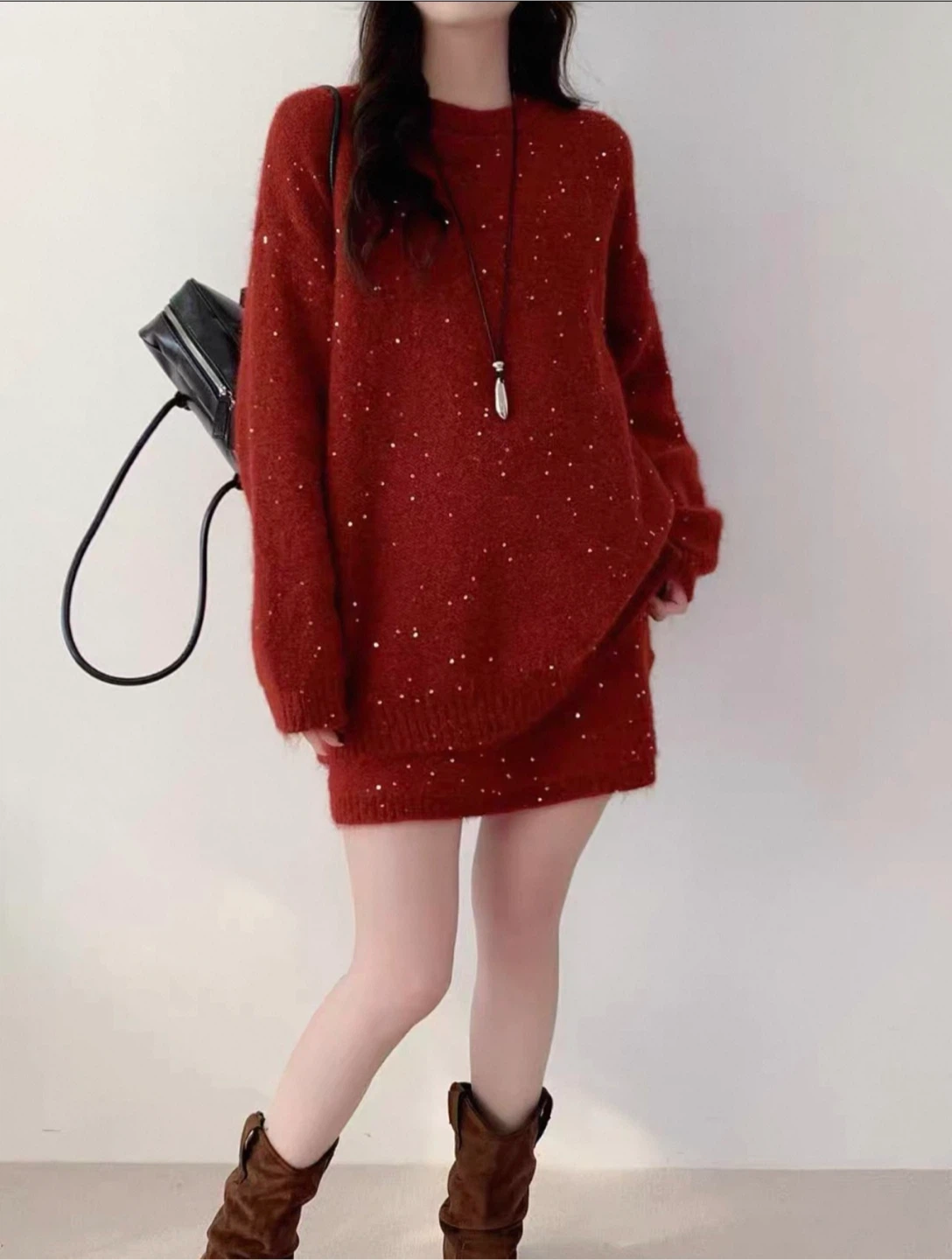 Sparkly Red Knit Sweater Dress - photo 2