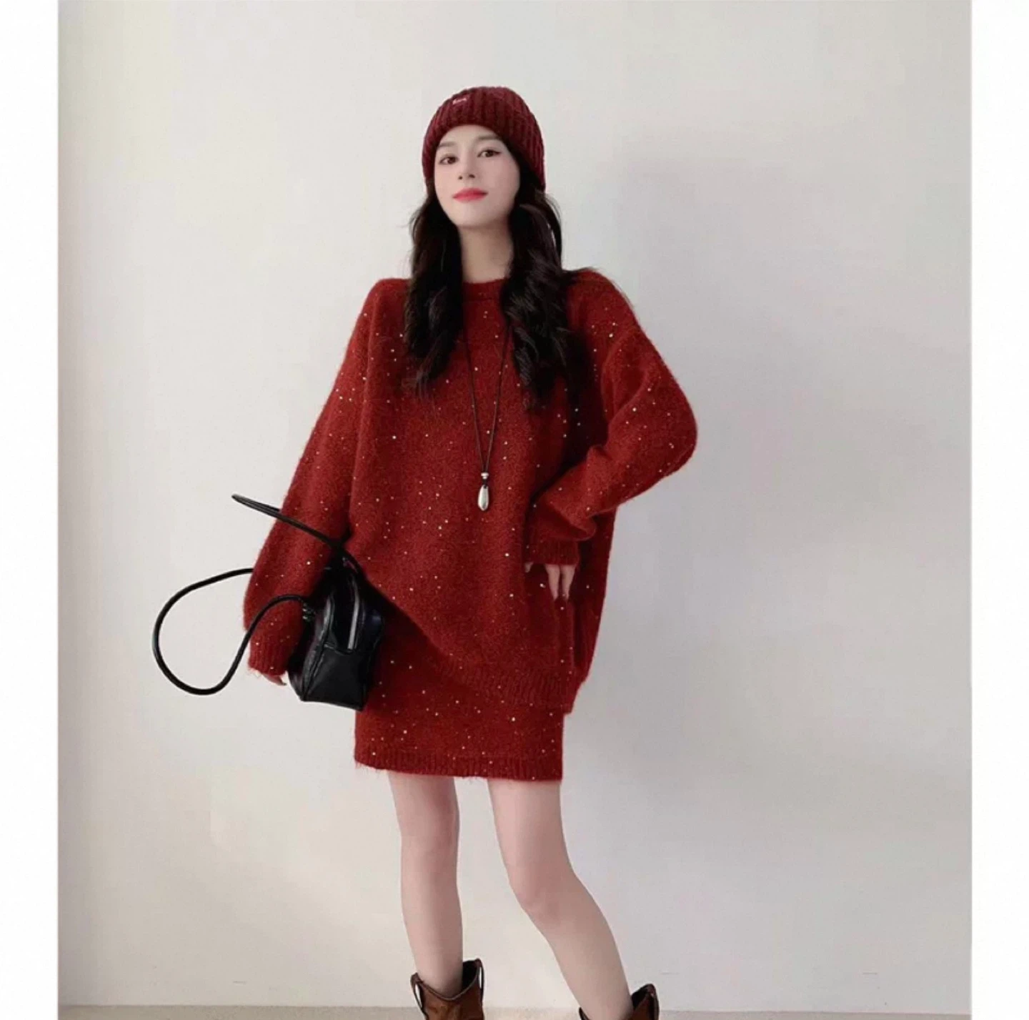 Sparkly Red Knit Sweater Dress - photo 3