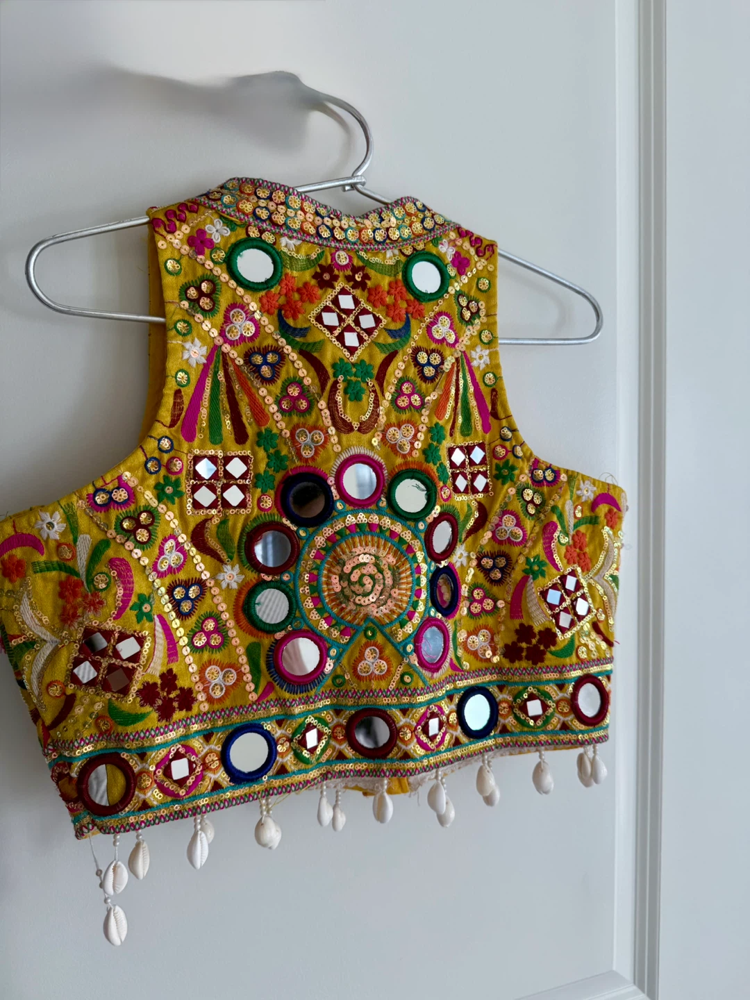 Yellow Embroidered Sleeveless Vest with Mirrors and Shells - photo 2