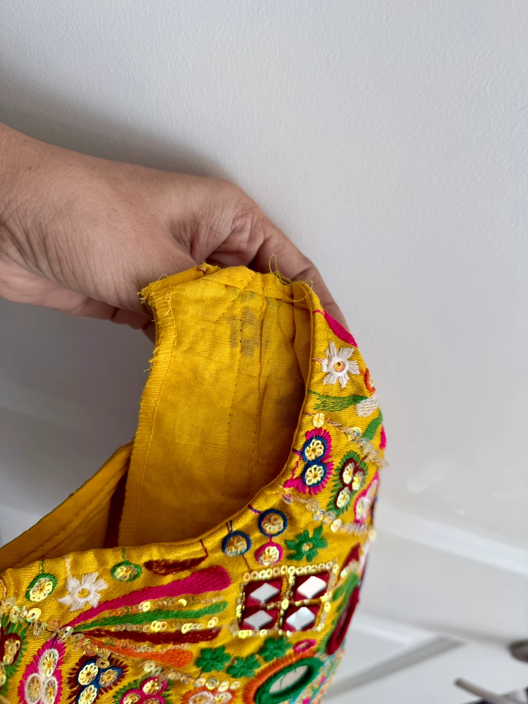 Yellow Embroidered Sleeveless Vest with Mirrors and Shells - photo 3