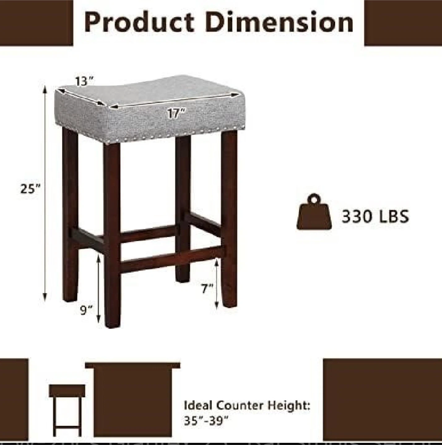 25" Bar Stools Set of 2, Grey - photo 3