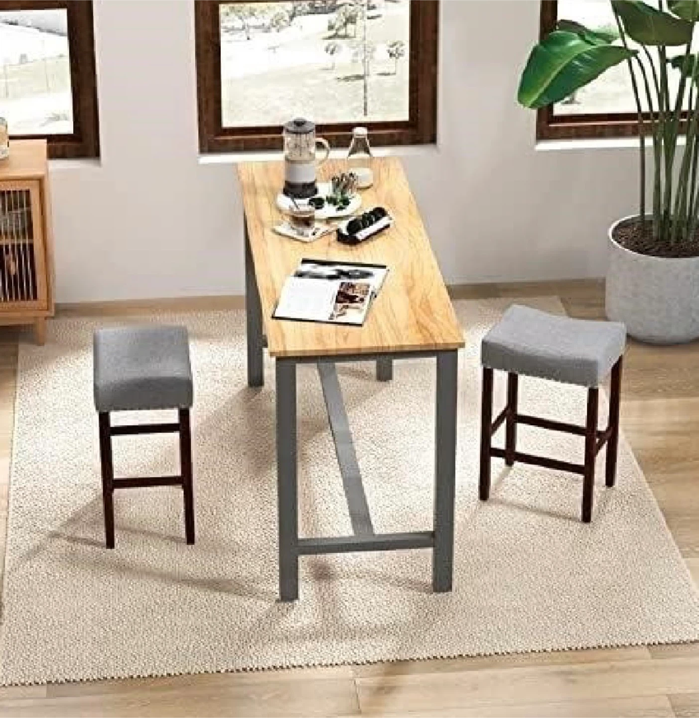 25" Bar Stools Set of 2, Grey - photo 2