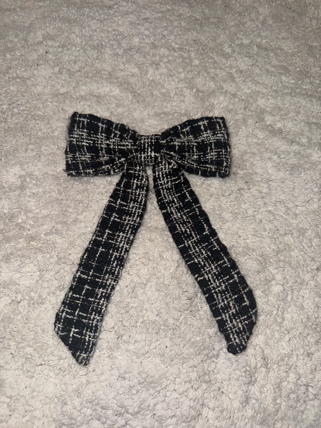 Black and White Plaid Tweed Bow Hair Clip