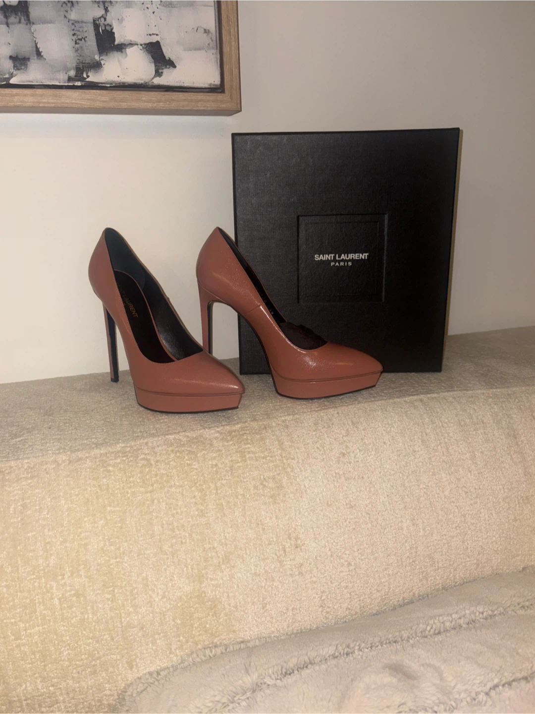 Saint Laurent Pink Leather Platform Heels Size 39