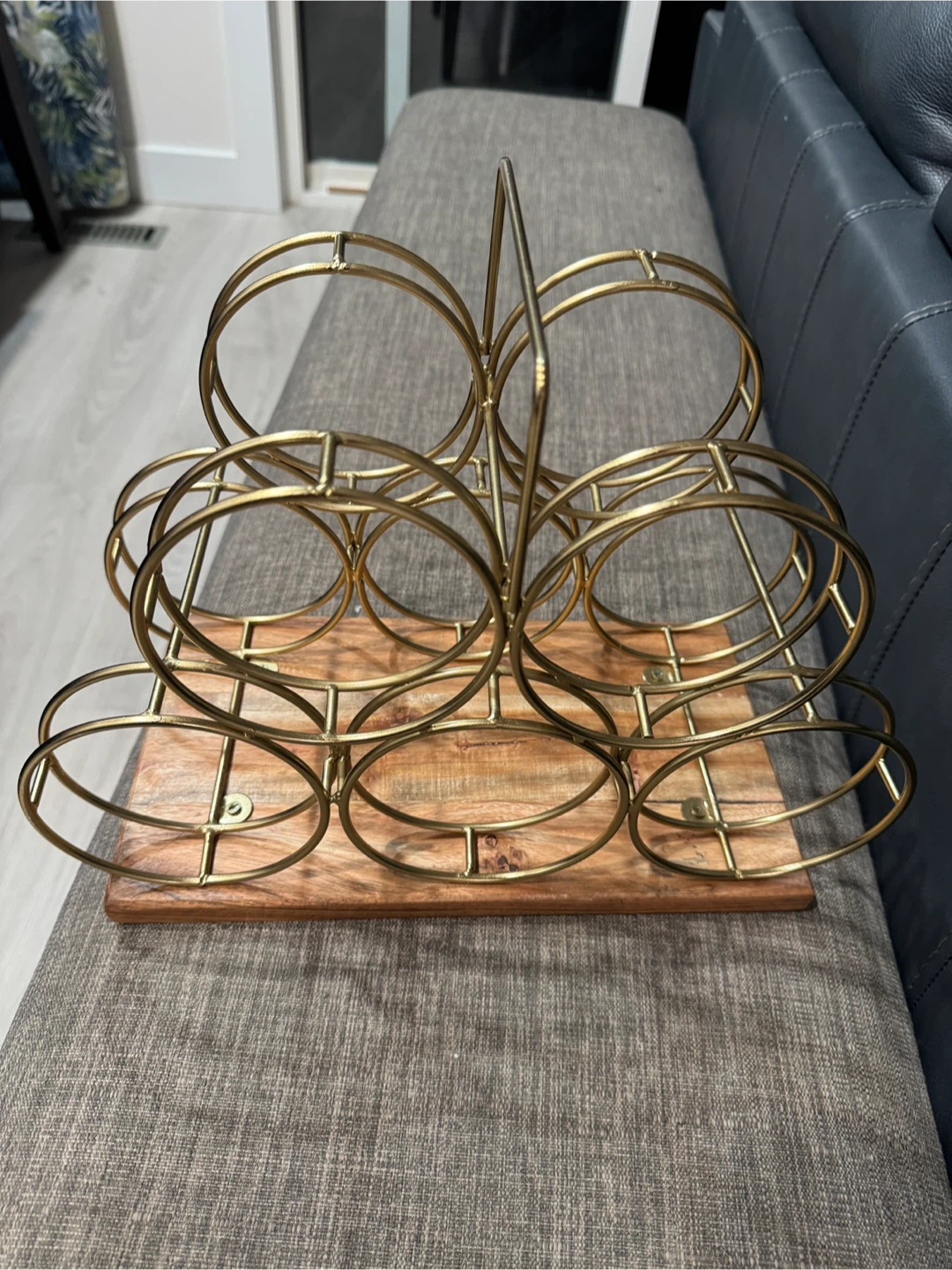 Gold Metal and Wood Wine Rack