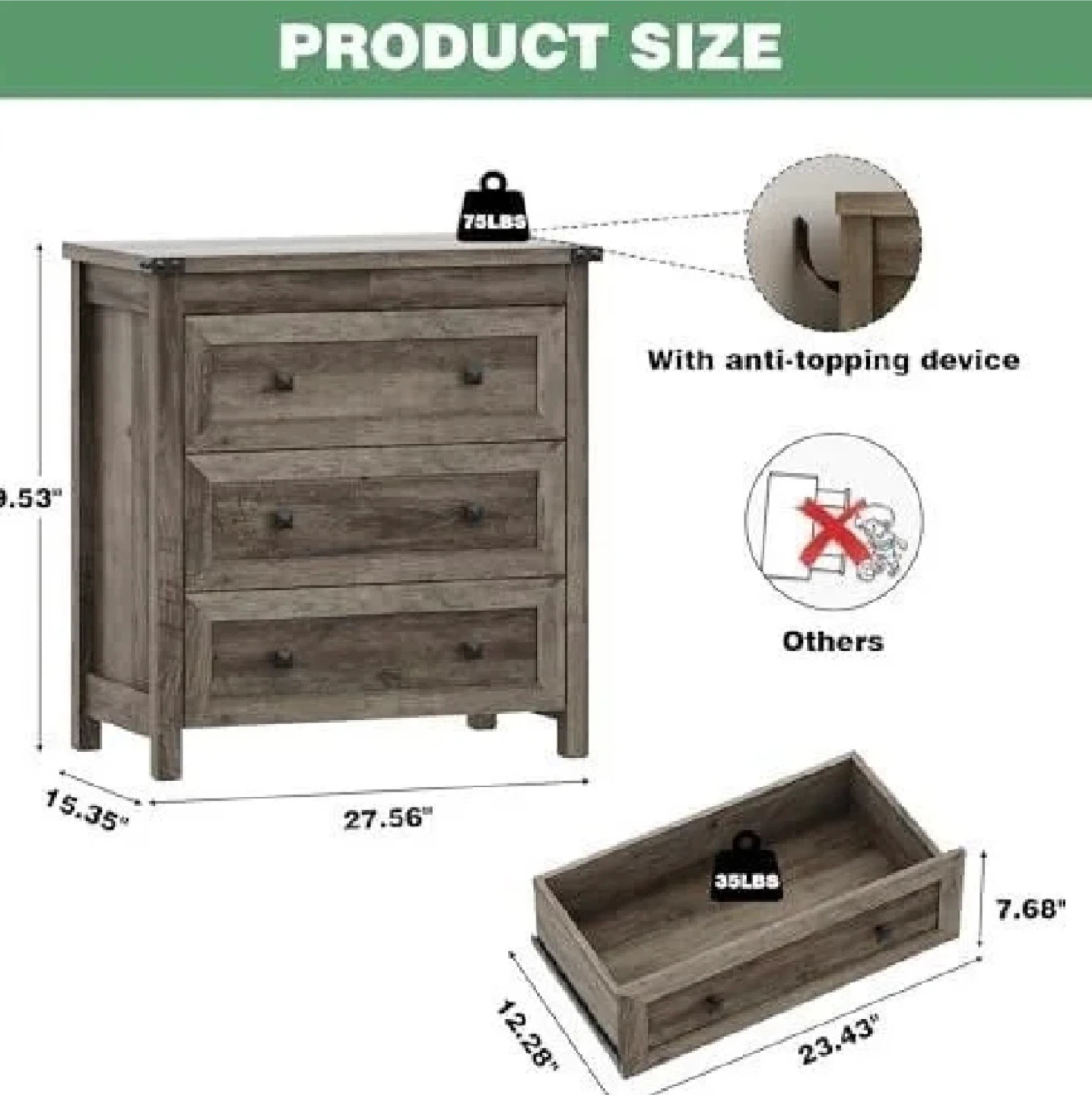 Dresser/Nighstand with 3 drawers - photo 2