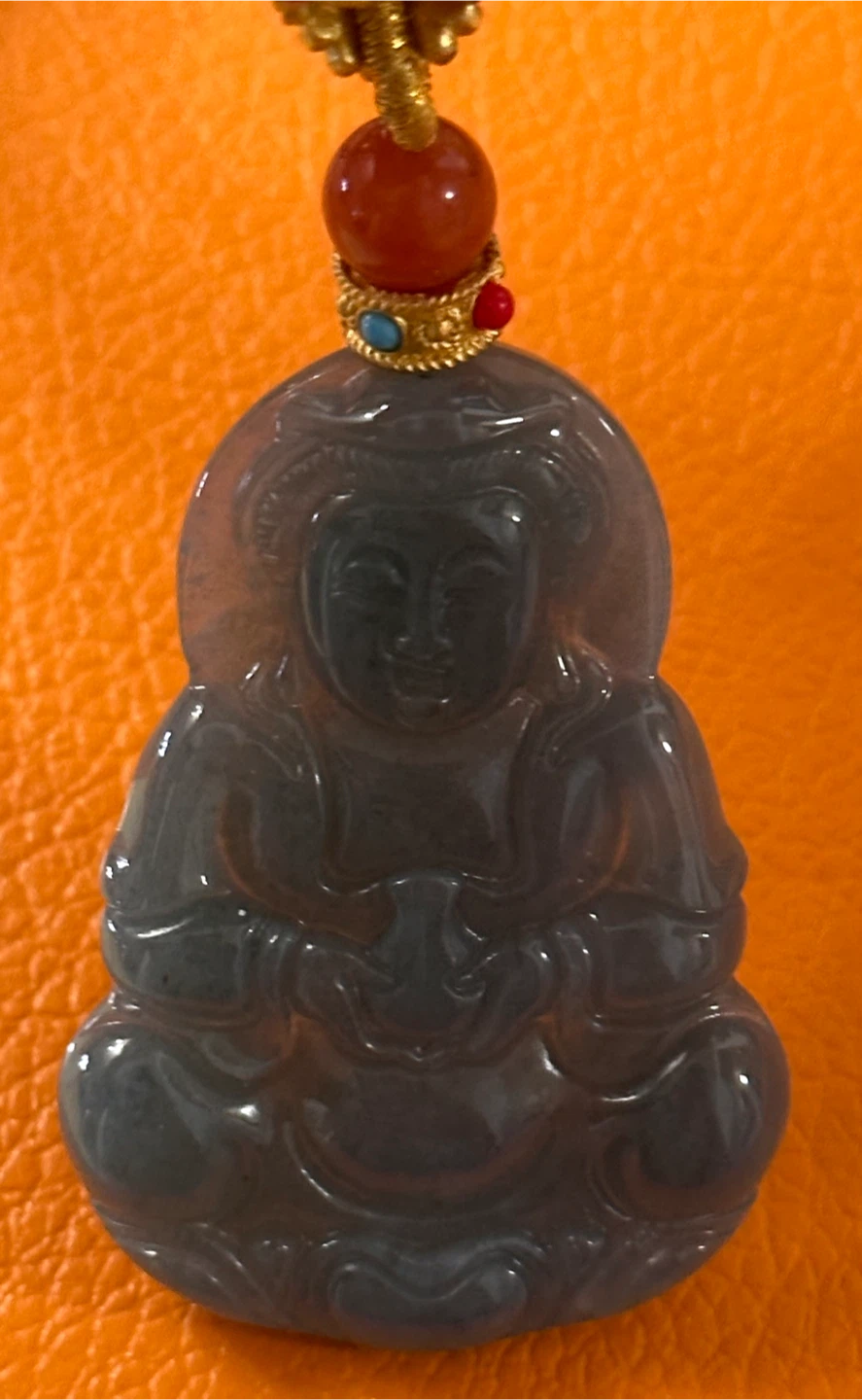 Jade carved authentic Guan Yin Pendant Necklace - Blue Color - photo 5