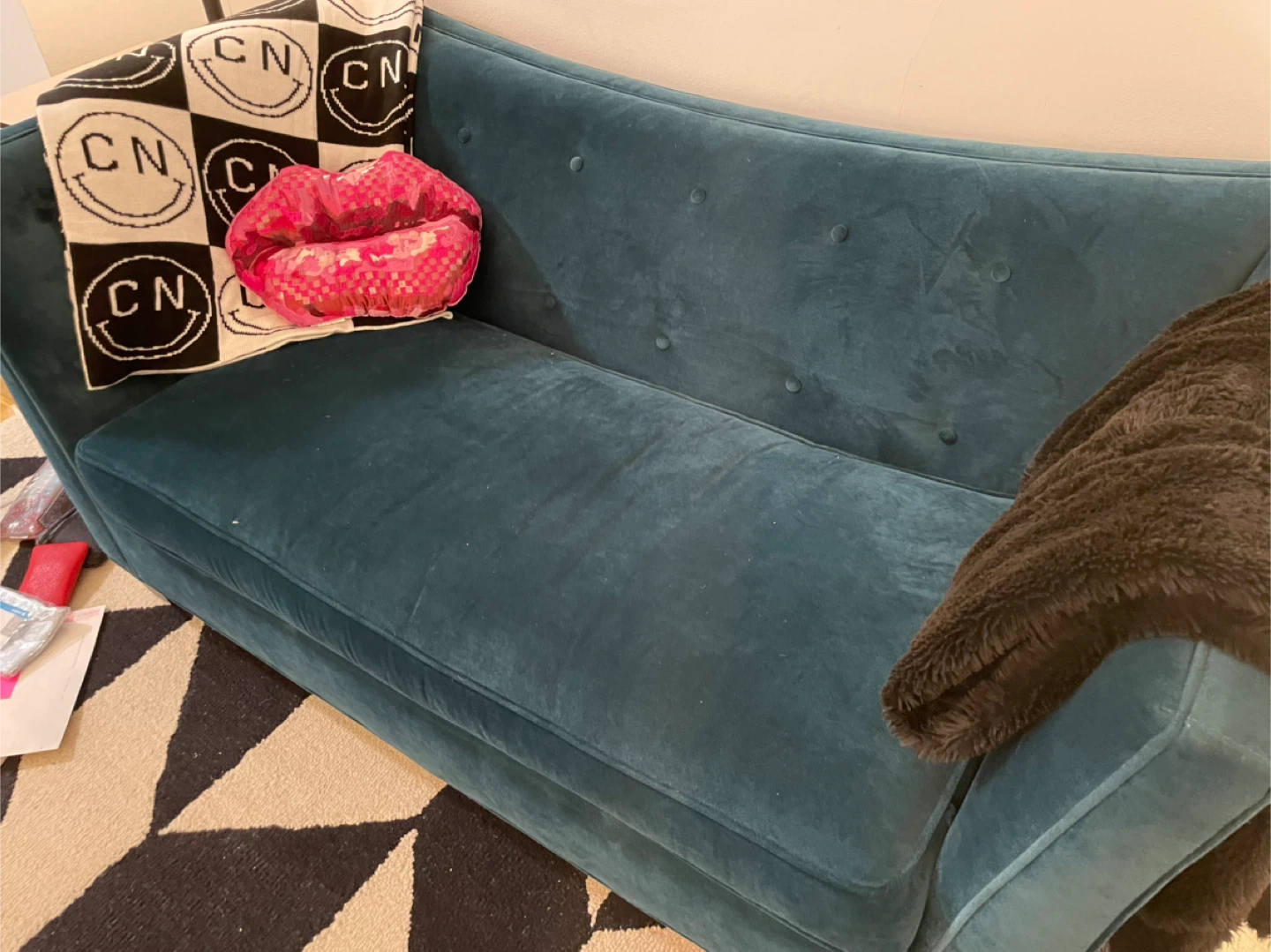 Teal Velvet Loveseat Sofa - photo 2