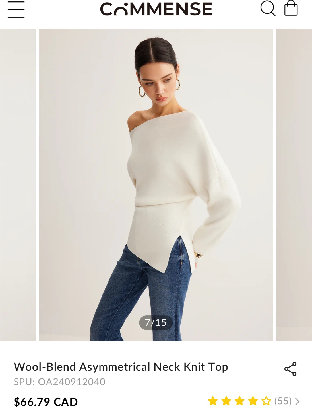 Commense Black Wool Blend Asymmetrical Knit Top