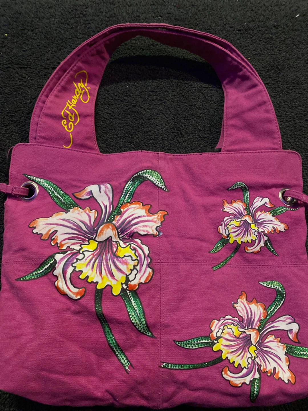 Ed Hardy Pink Floral Canvas Tote Bag