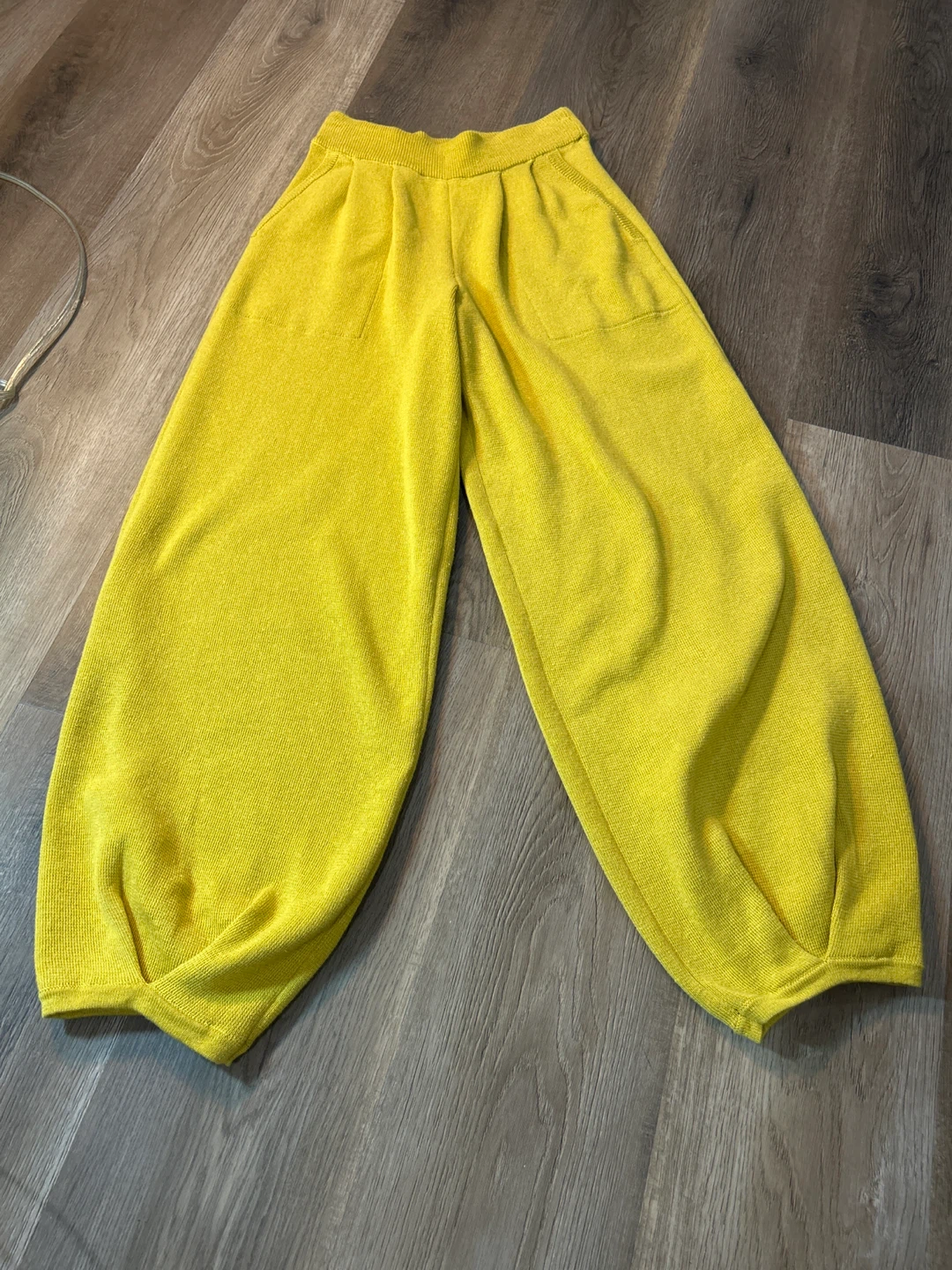 FREE PEOPLE Yellow/green Knit Wide Leg Pants