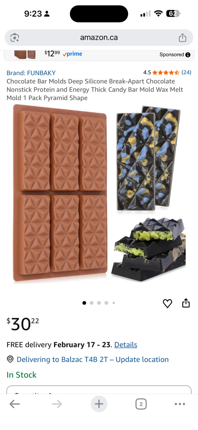 FUNBAKY Chocolate Bar Molds Silicone Deep Break-Apart