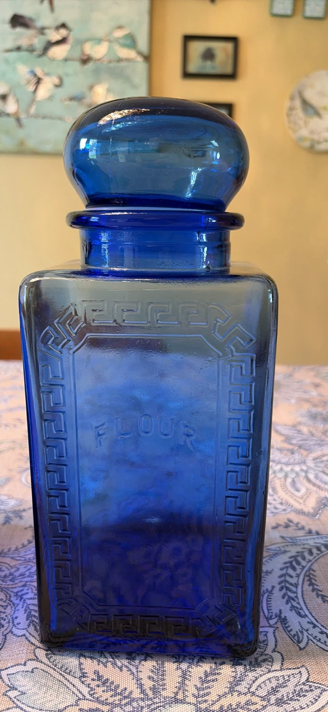 Vintage Blue Glass Biscuit & Flour Canisters - photo 3