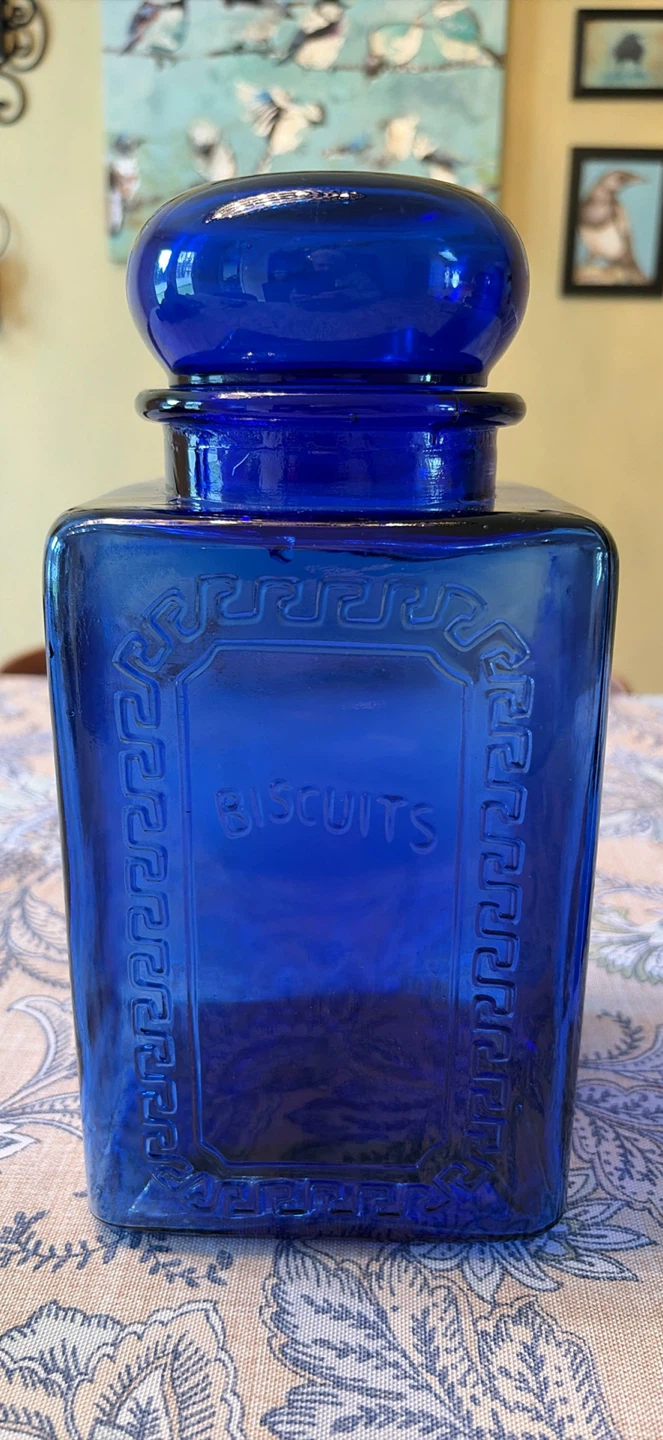 Vintage Blue Glass Biscuit & Flour Canisters - photo 2