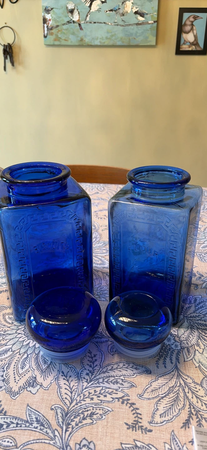 Vintage Blue Glass Biscuit & Flour Canisters - photo 5