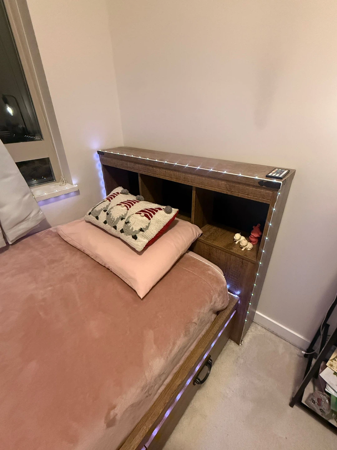 Wooden Bed Frame with Storage Headboard and mattress - photo 2