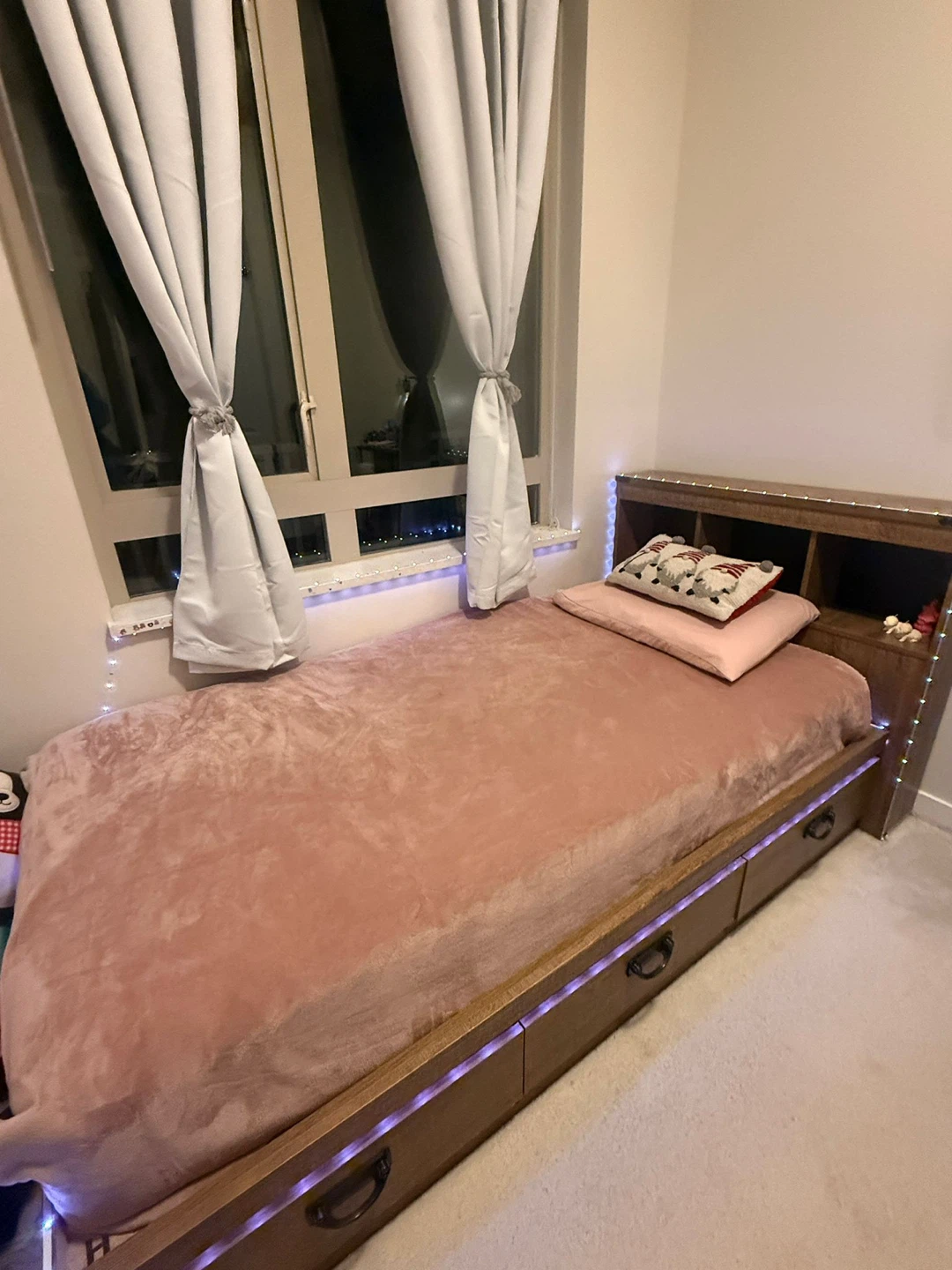 Wooden Bed Frame with Storage Headboard and mattress