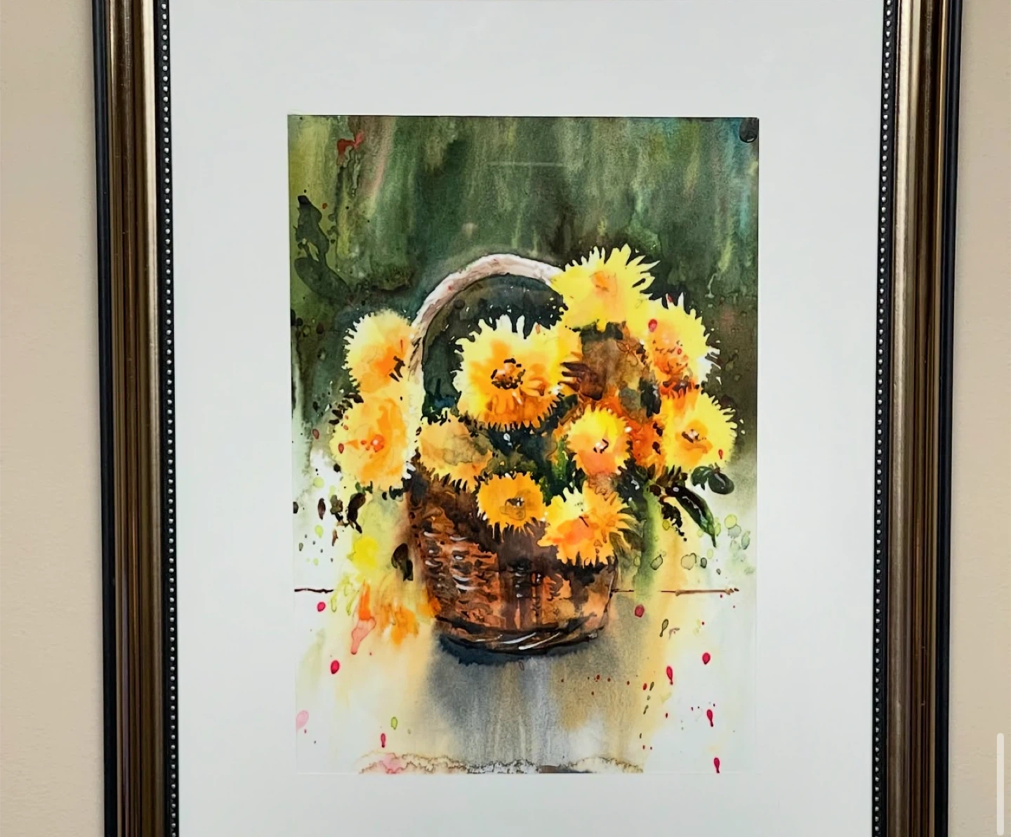 Framed Watercolour Painting of Flowers and Rose