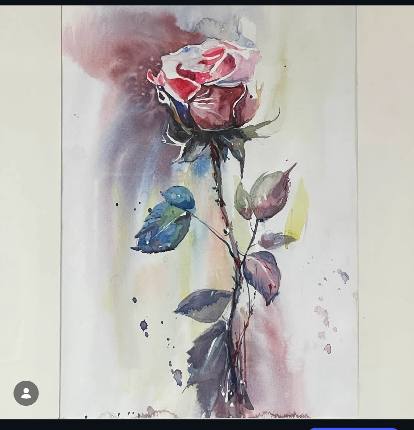 Framed Watercolour Painting of Flowers and Rose - photo 2