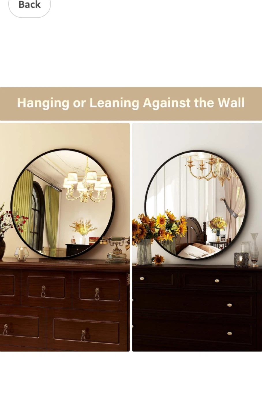 Round Wall Mounted Mirror - Black Aluminum Alloy Frame - photo 5