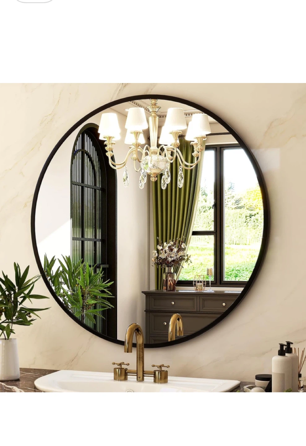 Round Wall Mounted Mirror - Black Aluminum Alloy Frame