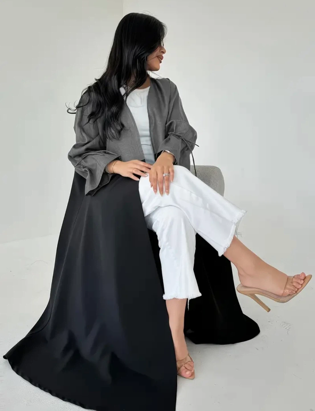 Two-Tone Abaya - Grey and Black