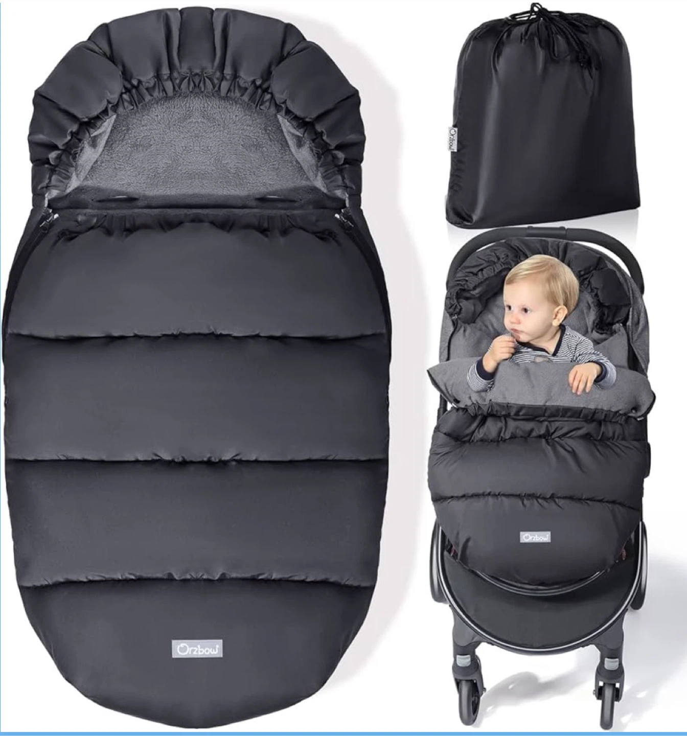 Orzbow Winter Stroller Footmuff / Bunting Bag – Black - photo 3