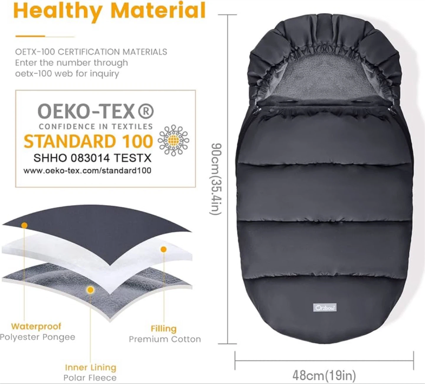 Orzbow Winter Stroller Footmuff / Bunting Bag – Black - photo 5