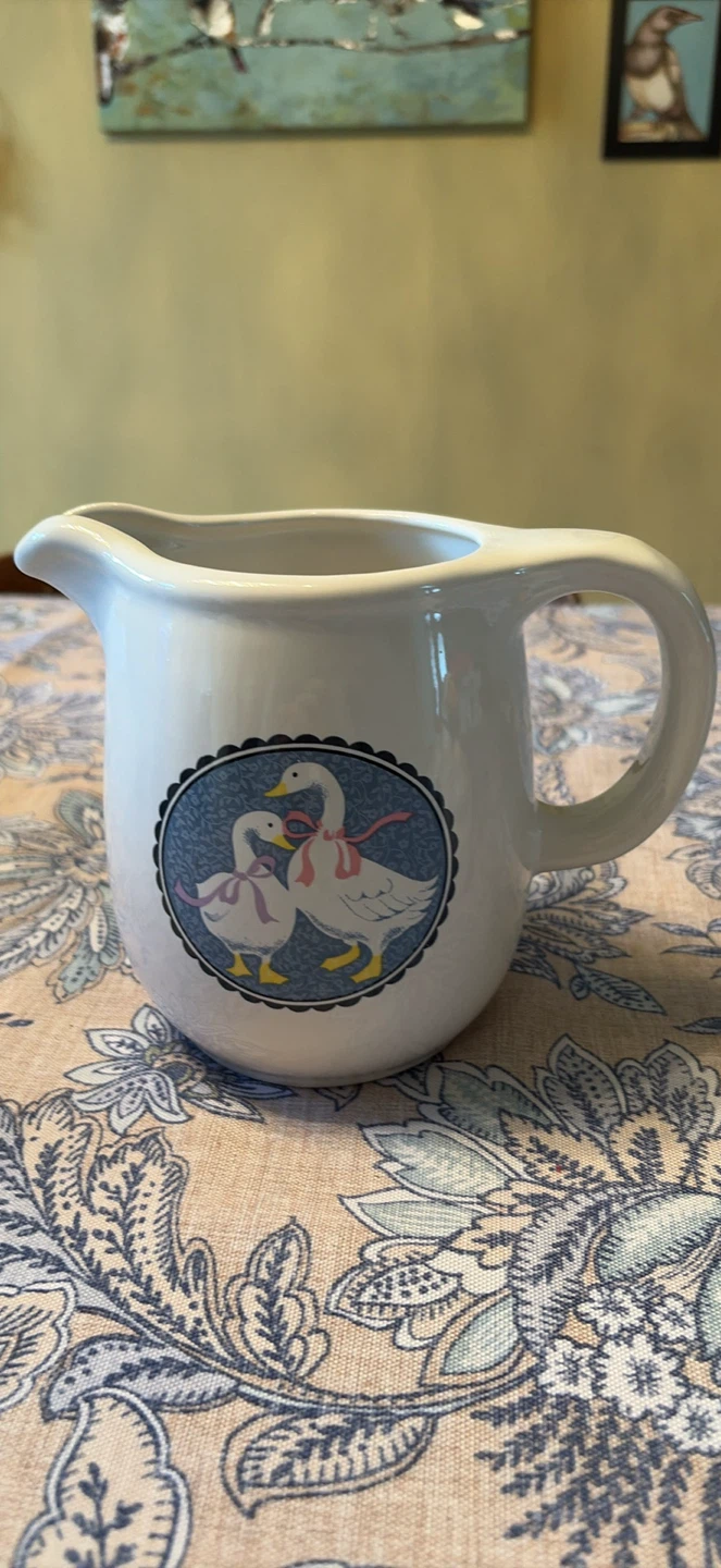 Ribbon Geese blue and white pitcher