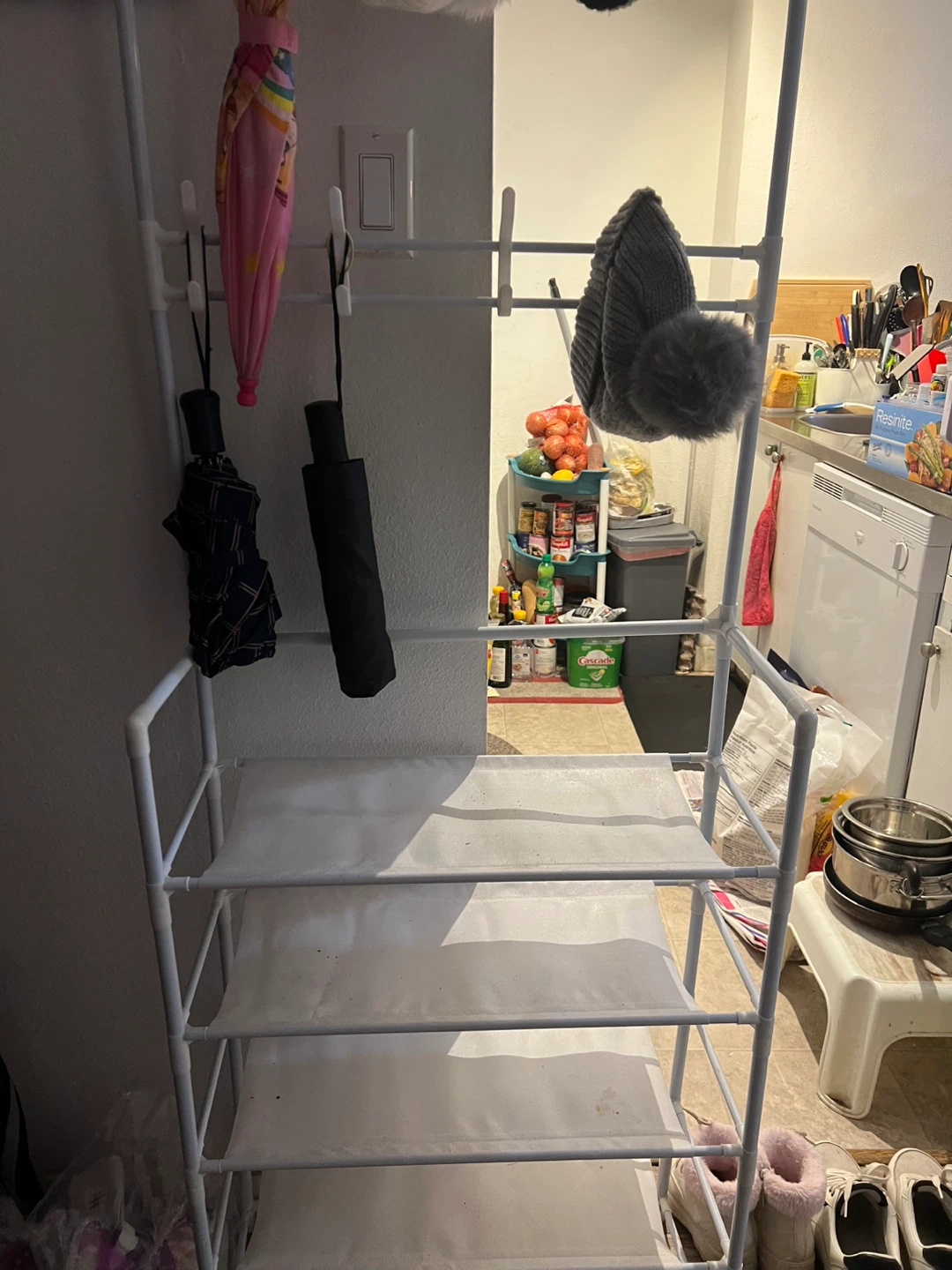 White Metal Multi-Shelf Organizer with Hooks - photo 3