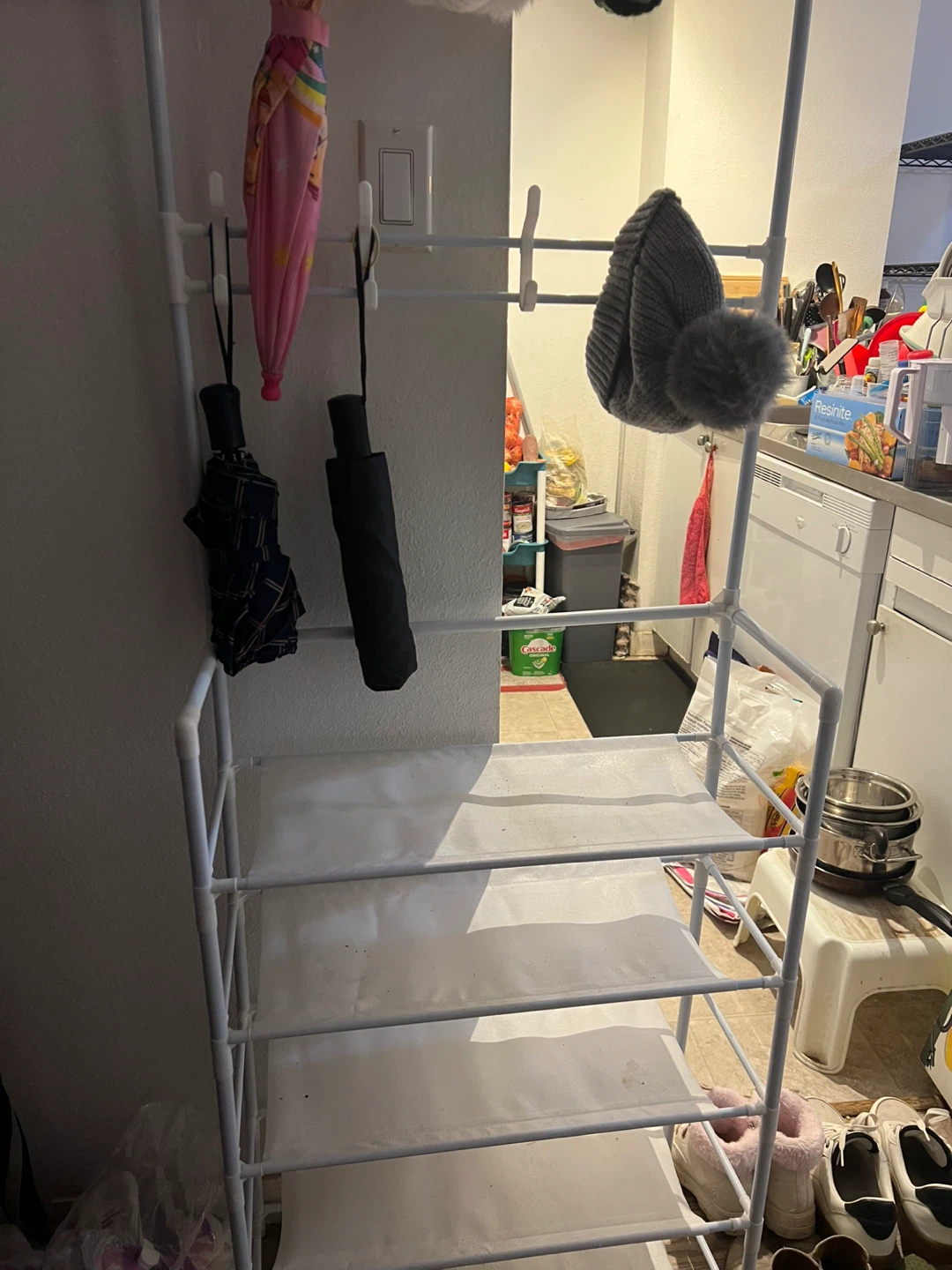 White Metal Multi-Shelf Organizer with Hooks