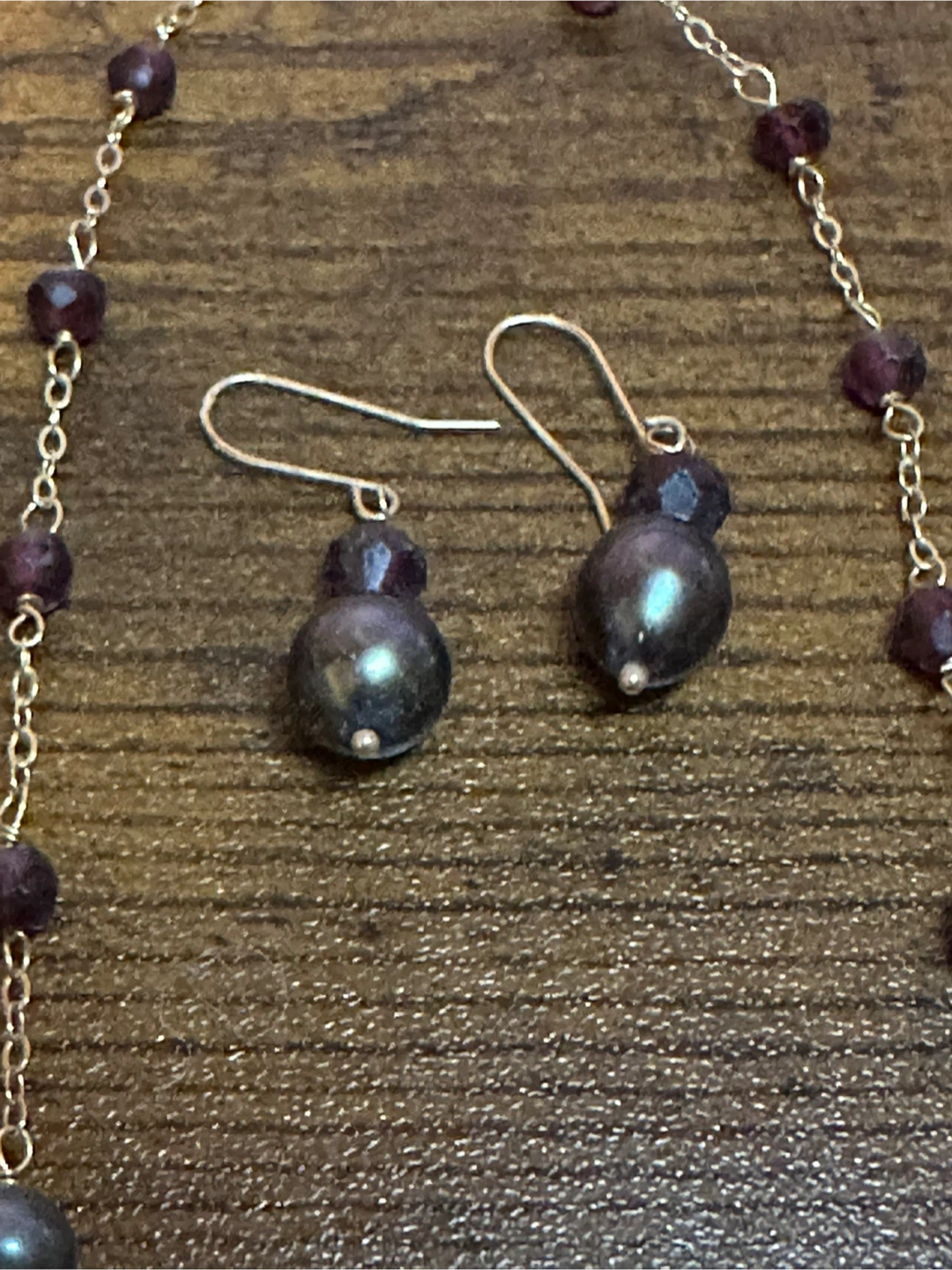 10K Gold Pearl & Garnet Necklace & Earrings - photo 4