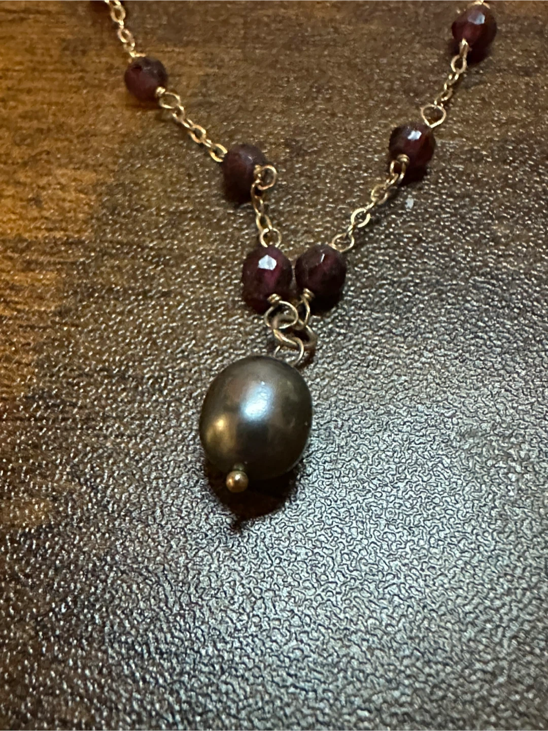 10K Gold Pearl & Garnet Necklace & Earrings - photo 3