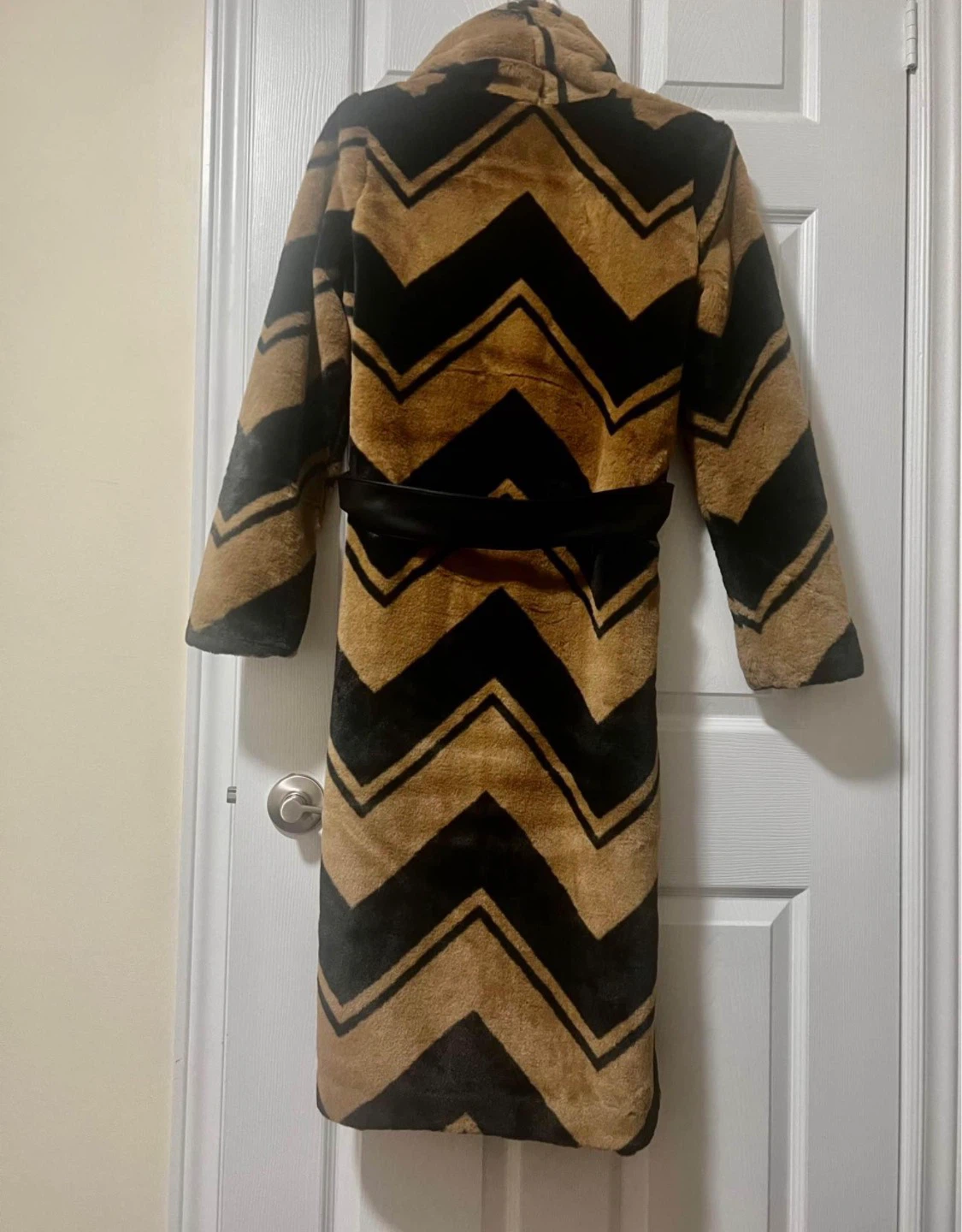 Banana Republic Faux Fur Chevron Coat - Tan/Black - photo 2